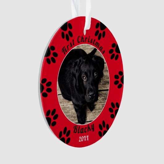 Niedliche Welpe First Christmas Paw Print Dog Foto Ornament (Vorderseite)