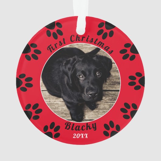 Niedliche Welpe First Christmas Paw Print Dog Foto Ornament (Rückseite)