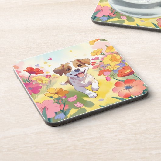 Niedliche Welpe Getränkeuntersetzer (Linke Seite)