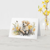 Niedliche Welpe im Schlamm zum Geburtstag Karte (Gelbe Blume)