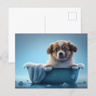 Niedliche Welpe in Blue Bath Tube Postkarte