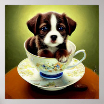 Niedliche Welpe in einem Teacup-Poster