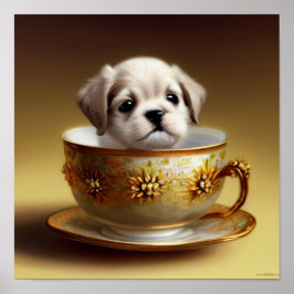 Niedliche Welpe in einem Teacup-Poster Poster