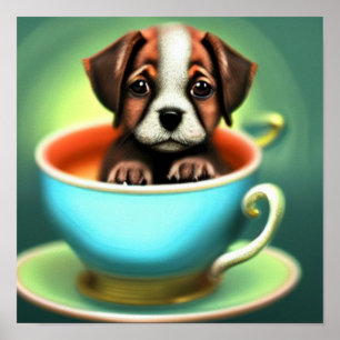 Niedliche Welpe in einem Teacup-Poster Poster