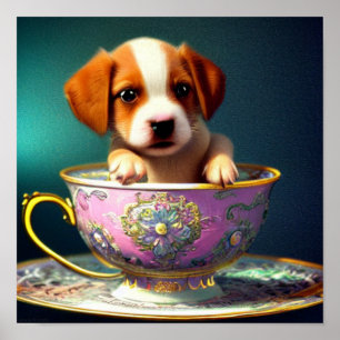 Niedliche Welpe in einem Teacup-Poster Poster