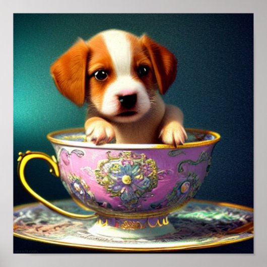 Niedliche Welpe in einem Teacup-Poster Poster (Vorne)