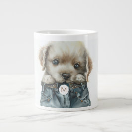 Niedliche Welpe in Jeans Art Monogram Jumbo-Tasse