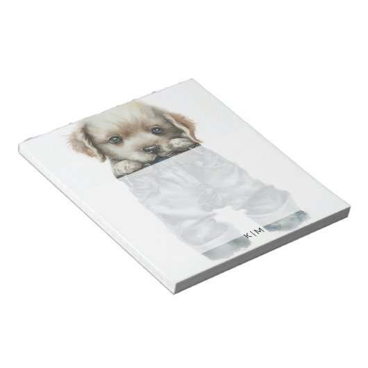 Niedliche Welpe in Jeans Art Monogram Notizblock (angewinkelt)