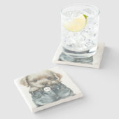 Niedliche Welpe in Jeans Art Monogram Steinuntersetzer (Seitenansicht)