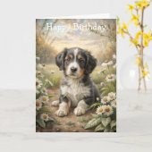 Niedliche Welpe Karte (Gelbe Blume)