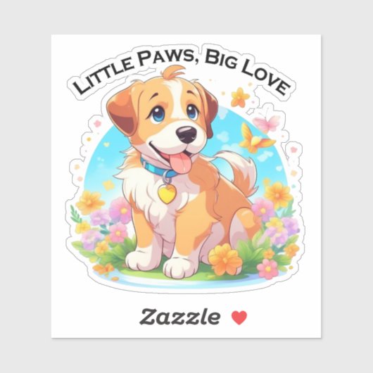 Niedliche Welpe Kleine Paws Big Liebe Aufkleber (Blatt)