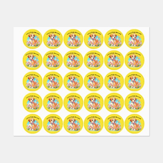 Niedliche Welpe Kleine Paws Big Liebe Etiketten (Blatt)