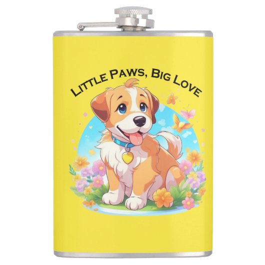 Niedliche Welpe Kleine Paws Big Liebe Flachmann (Vorderseite)