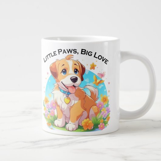 Niedliche Welpe Kleine Paws Big Liebe Jumbo-Tasse (Rechts)