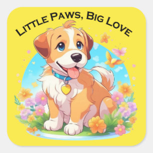 Niedliche Welpe Kleine Paws Big Liebe Quadratischer Aufkleber