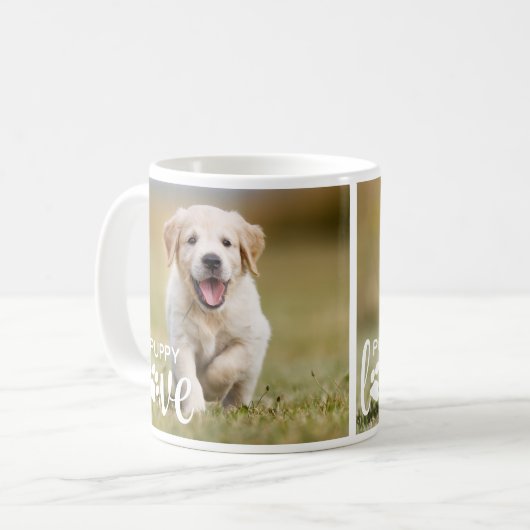 Niedliche Welpe Liebe Personalisiert Foto Haustier Kaffeetasse (Vorderseite Links)