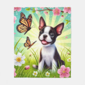 Niedliche Welpe mit Blüten und Schmetterlingen Fleecedecke (Vorderseite)