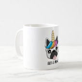 Niedliche Welpe mit Einhornhorn und farbenfroher H Kaffeetasse (Vorderseite Links)