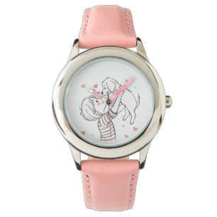 Niedliche Welpe mit Happy Kid Cartoon Armbanduhr