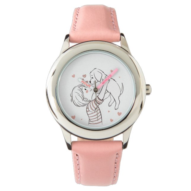 Niedliche Welpe mit Happy Kid Cartoon Armbanduhr (Vorderseite)