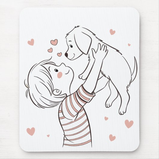 Niedliche Welpe mit Happy Kid Cartoon Mousepad (Vorne)
