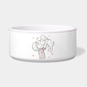 Niedliche Welpe mit Happy Kid Cartoon Napf