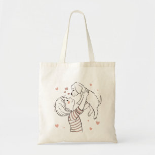 Niedliche Welpe mit Happy Kid Cartoon Tragetasche