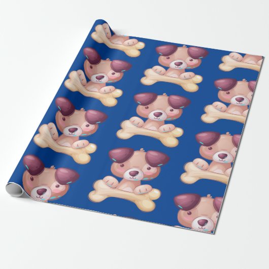 Niedliche Welpe mit Knochen Geschenkpapier (Ungerollt)