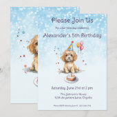 Niedliche Welpe mit Party Hat Geburtstag Einladung (Vorne/Hinten)