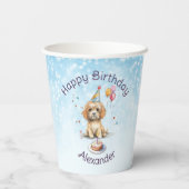 Niedliche Welpe mit Party Hat Geburtstag Pappbecher (Rückseite)