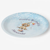 Niedliche Welpe mit Party Hat Geburtstag Pappteller (Schrägansicht)