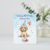 Niedliche Welpe mit Party Hat Geburtstag Postkarte (Stehend Vorderseite)