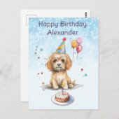 Niedliche Welpe mit Party Hat Geburtstag Postkarte (Vorne/Hinten)