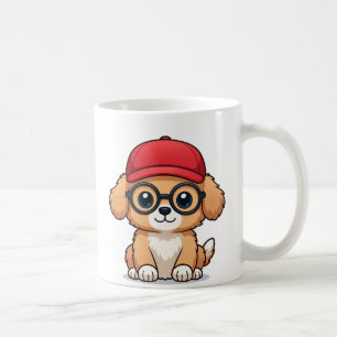 Niedliche Welpe mit Red Cap und Brille Cartoon D Kaffeetasse