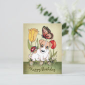 Niedliche Welpe mit Schmetterling, Ladybug und Tul Postkarte (Stehend Vorderseite)