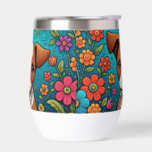 Niedliche Welpe mit Whimsical Folk Art Blume (Links)