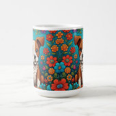 Niedliche Welpe mit Whimsical Folk Art Blume Kaffeetasse (Mittel)