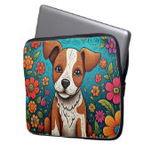 Niedliche Welpe mit Whimsical Folk Art Blume Laptopschutzhülle (Vorderseite Links)