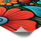 Niedliche Welpe mit Whimsical Folk Art Blume Poster (Ecke)