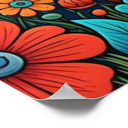 Niedliche Welpe mit Whimsical Folk Art Blume Poster (Ecke)