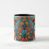 Niedliche Welpe mit Whimsical Folk Art Blume Tasse (Zentrum)