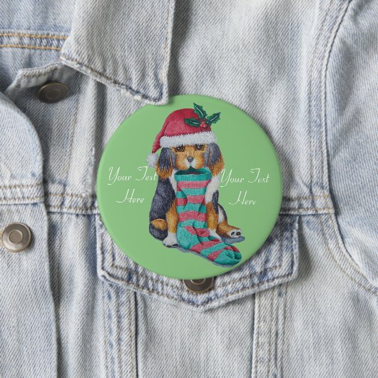 niedliche Welpe, schwarz und braun, mit Weihnachts Button (Beispiel)