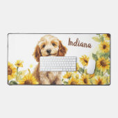 Niedliche Welpe Sonnenblumen Wasserfarbe Schreibtischunterlage (Tastatur & Maus)