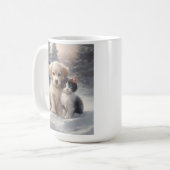 Niedliche Welpe und Kitten im Schnee Kaffeetasse (Vorderseite Links)