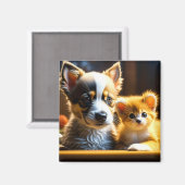 Niedliche Welpe und Kitten Magnet (Vorderseite/Rückseite)
