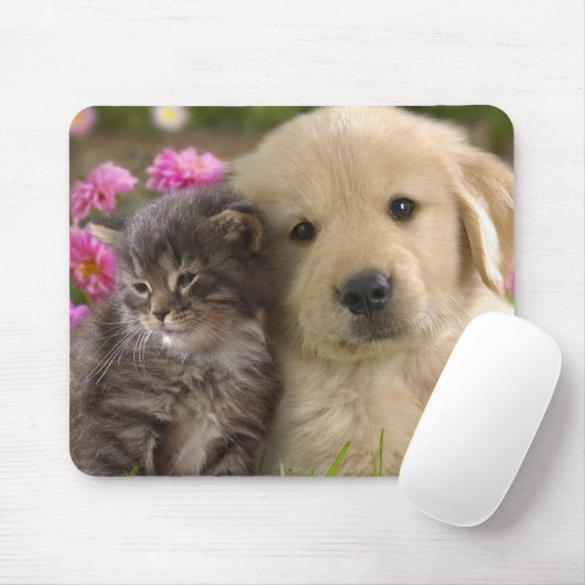 Niedliche Welpe und Kitten Mousepad (Mit Mouse)