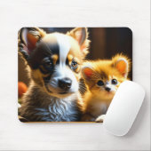 Niedliche Welpe und Kitten Mousepad (Mit Mouse)