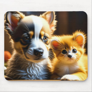 Niedliche Welpe und Kitten Mousepad