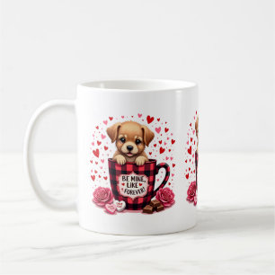 Niedliche Welpe Valentine Buffalo Karierte ästheti Kaffeetasse