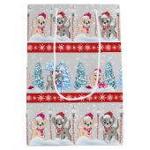 Niedliche Welpen Cartoon Schnee Weihnachtsfeiertag Mittlere Geschenktüte (Rückseite)